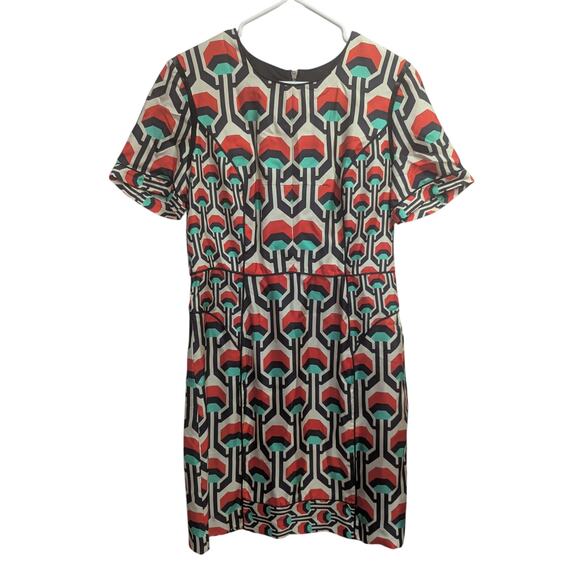 Original Milly of New York short sleeve silk dress w/geometric mod color print - Picture 2 of 12